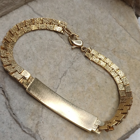 Vintage Gold plated men's ID bracelet Bob Robert gold nugget Onyx - Picture 9 of 9